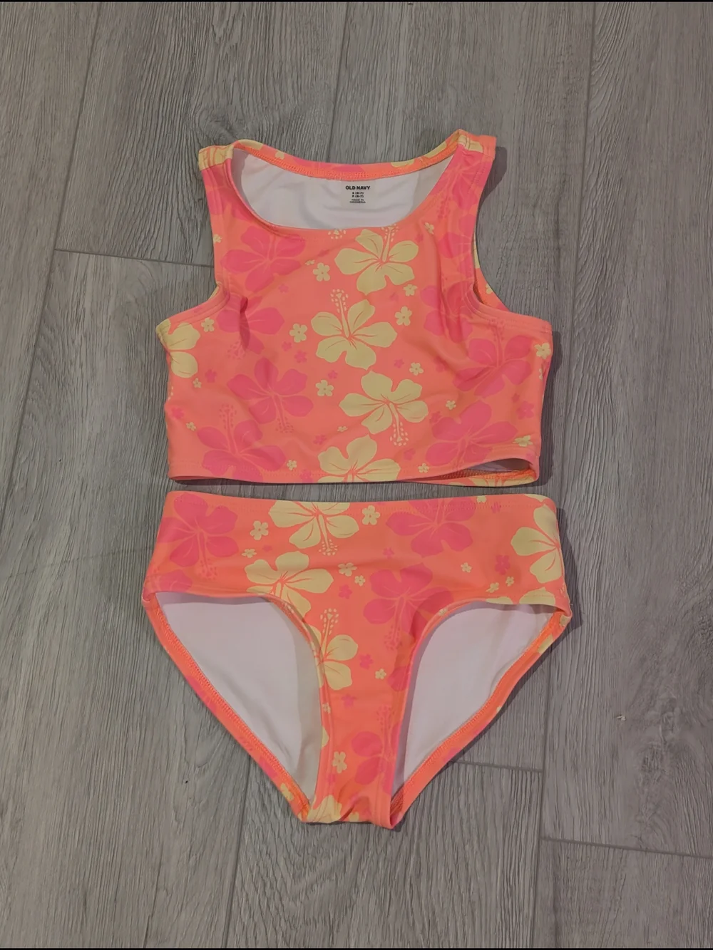 Old Navy Neon Coral & Pink Floral Tank Bikini Set